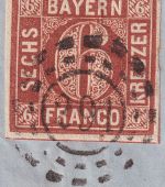 Bayern/Preussen - 6 Kr. Quadrat braun Brief oMR 291 HKS Ludwigshafen 1/10 (1860)