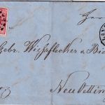 Bayern - 3 Kr. Quadrat rot Brief oMR 269 OPA Landshut 20. SEP 1864 n. Neuötting