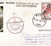 Belgien - Lufthansa Erstflug FFM - Port Louis 1984 Zuleitungspost belg. Militär