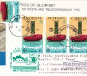 Guernsey - 4x6 P. Briefkasten/Postauto LH-Erstflug Zuleitungspost 1991