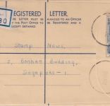 Malaysia - 30 C. registered envelope stationery Sentul - Singapore 1962