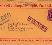 USA - 12 C. Franklin registered mail w/receipt card to AUSTRIA Reading 1920
