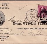 USA - Baltimore 1890 New York Life Insurance illustr. cover to Roanoke