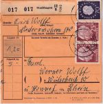 BRD - 25 Pfg. Heuss I waagr. Paar u.a. Paketkarte Stadthagen - Honnef 1961