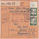 BRD - 70 Pfg. Bed. Deutsche senkr. Paar/OBERRAND Paketkarte Ahlem 1962