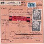 BRD - 4x50 Pfg. Heuss I Schnellpaketkarte Eichenbühl ü. Miltenberg 1955