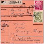 BRD - 90+20 Pfg. Posthorn/Heuss Paketkarte Bürgstadt ü. Miltenberg 1954