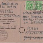 AM-Post - 2x5 Pfg. amerik. Druck Kriegsgefangenenkarte n. BELGIEN Marne 28.2.46