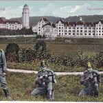 Bayern - Freising Jägerkaserne Soldaten farb. AK gelaufen/Soldatenkarte 1913