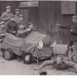 Bayern - Lager Lechfeld priv. Foto-AK (Juxkarte/Verkehrsunfall) ca. 1910