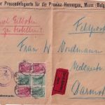 LP Belgien - 3x5+3x10 Pfg. Germania Eilbrief-Vds. K.D. Feldpost (Mons) 1918