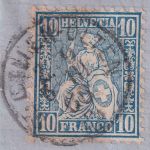 Schweiz - St. Gallen Olten Z.9 1866 Bahnpost-K1 u. Stations-L1 Zürich Briefstück