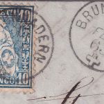 Schweiz - Brunnadern 15. FEB 63 kl. K1 Briefstück 10 Rp. sitz. Helvetia