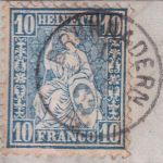 Schweiz - Brunnadern 15. FEB 63 kl. K1 Briefstück 10 Rp. sitz. Helvetia
