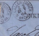 Schweiz - St. Gallen Zürich Z.2 1864 Bahnpost-K1 u. Stations-L1 Winkeln Bf.stück