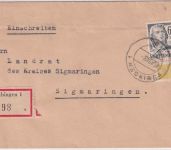 FZ/Württ. - 60 DPf. Schiller + Woba Einschreibebrief Tübingen - Sigmaringen 1949