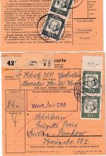 BRD - 70 Pfg. Bed. Deutsche Paar/3er-Streifen OBERRAND 2 Paketkarten 1962/63