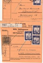 BRD - 1 DM Bed. Deutsche 2 Paketkarten versch. Portostufen 1963