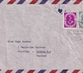 BRD - 50+5 Pfg. Posthorn Frankfurt a.M. FA2 DPST7 Luftpostbrief n. USA 4.1.53