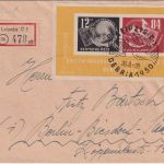 DDR - Debria 1950 Blockausgabe Einschreibebrief/FDC ESST Leipzig Berlin 26.8.50