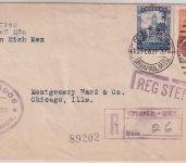 Mexiko - 20+8 C. Freimarken Einschreibebrief n. USA Uruapan - Chicago 1927