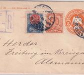 Mexiko - 5 C. Ganzsache+Zusatz/Einschreibebrief Mexico City - Freiburg 1911