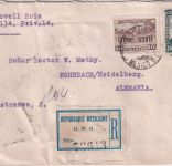 Mexiko - 30+10 C. Freimarken Einschreibebrief Mexico City - Rohrbach 1923