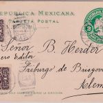 Mexiko - 2 C. Ganzsache+Zusatz/Karte O.P.A. No.389 Bahnpost n. Freiburg 1910
