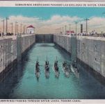 Panama/Canal Zone - 2 C. Freimarken farb. AK (US-U-Boote Gatun-Schleuse) 1933