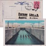 Panama/Canal Zone - 2 C. Freimarken farb. AK (US-U-Boote Gatun-Schleuse) 1933