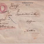 Preussen - Grimmen 18/3 Vorphila-L2 (!!) 1 Sgr. Ganzsache/Geldbrief n. Stettin