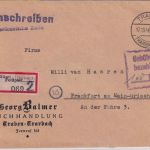 FZ - Traben-Trarbach 17.10.46 Ra3 Gebühr bezahlt Einschreibebrief n. FFM