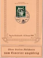 DR - Tag der Briefmarke Magdeburg 1941 Sonderkarte mit Eintrittscoupon