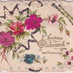 Namenstag - Glückwunschkarte (Prägung, Textilauflage) Format 11,5x8cm ca. 1900