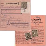 All.Bes. - 3x30 Pfg. Ziffer Paketkarte Höchst - Frankfurt a/M Praunheim 27.11.46