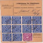 All.Bes. - 10x75 Pfg. Ziffer u.a. Wertpaketkarte Arnstorf - Zeilsheim 28.8.46