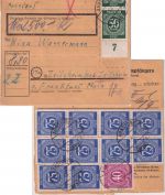 All.Bes. - 10x75 Pfg. Ziffer u.a. Wertpaketkarte Arnstorf - Zeilsheim 28.8.46