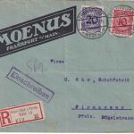 DR - 20+10 Pfg. Korbdeckel Einschreibebrief/Selbucher + Perfin Moenus Frankfurt