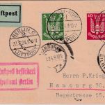 DR - 10+5 Pfg. Holztaube Luftpostkarte Dresden - (Berlin) - Hamburg 22.8.24