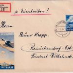 DR - 40 Pfg. Hindenburg Ortseinschreibebrief Berlin 7.1.36 Lufthansa-Vignette