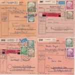 BRD - Heuss I 19 Paketkarten (Normal, Wert, Schnell) Mischfrankaturen 1954/55