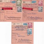 BRD - Heuss I 19 Paketkarten (Normal, Wert, Schnell) Mischfrankaturen 1954/55