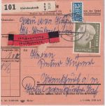 BRD - 1 DM Heuss Schnellpaketkarte Kleinheubach - Frankfurt a/M. 1955
