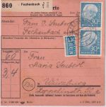 BRD - 30 Pfg. Heuss I senkr. Paar Paketkarte Fechenbach - Würzburg 1954