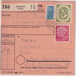 BRD - 90+20 Pfg. Posthorn/Heuss Paketkarte Erlenbach - Bad Reichenhall 1954