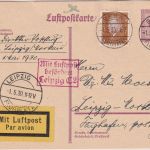 DR - Gera Flughafen 1.5.30 Luftpostkarte/Ganzsache n. Leipzig Erstflug/NBV