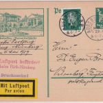 DR - Augsburg 6.5.29 Luftpostkarte/Bildganzsache n. Nürnberg Erstflug/NBV