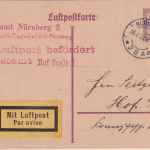 DR - Nürnberg 1927 Luftpostkarte/Ganzsache n. Hof NBV-Flug