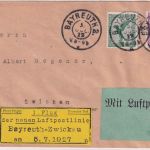 DR - Bayreuth 5.7.27 Luftpostbrief/NBV-Erstflug n. Zwickau