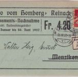 Schweiz - 20 Rp. Tell Nachnahmekarte "Echo vom Homberg" Reinach - Mezikon 1927
